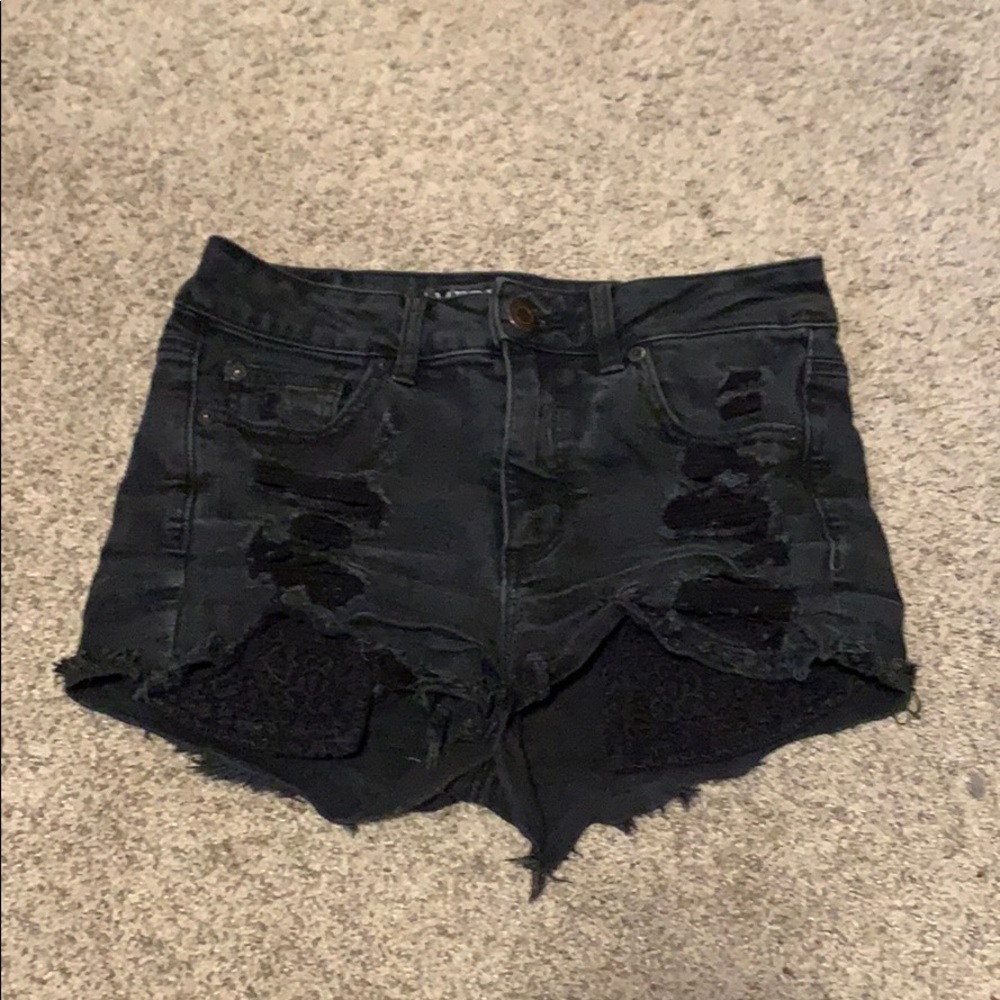 Distressed Black Denim Shorts